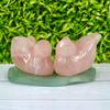 Reiki Crystal Products Natural Rose Quartz Mandarin Swan Duck Pair with Green Jade Plate Leaf