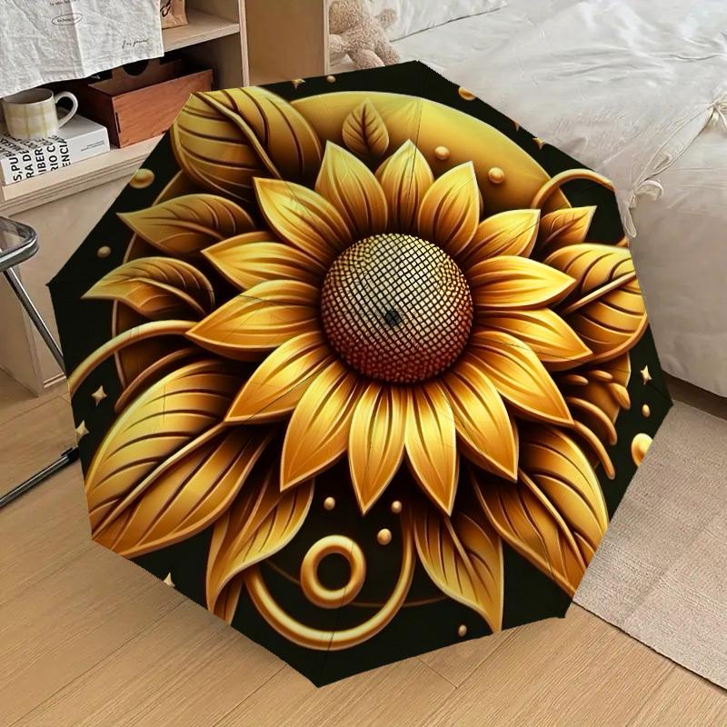 1pc Golden Sunflower Mandala Umbrella with Plastic Handle,Suitable for All Seasons Home Travel Outdoor UmbrellaDD1106