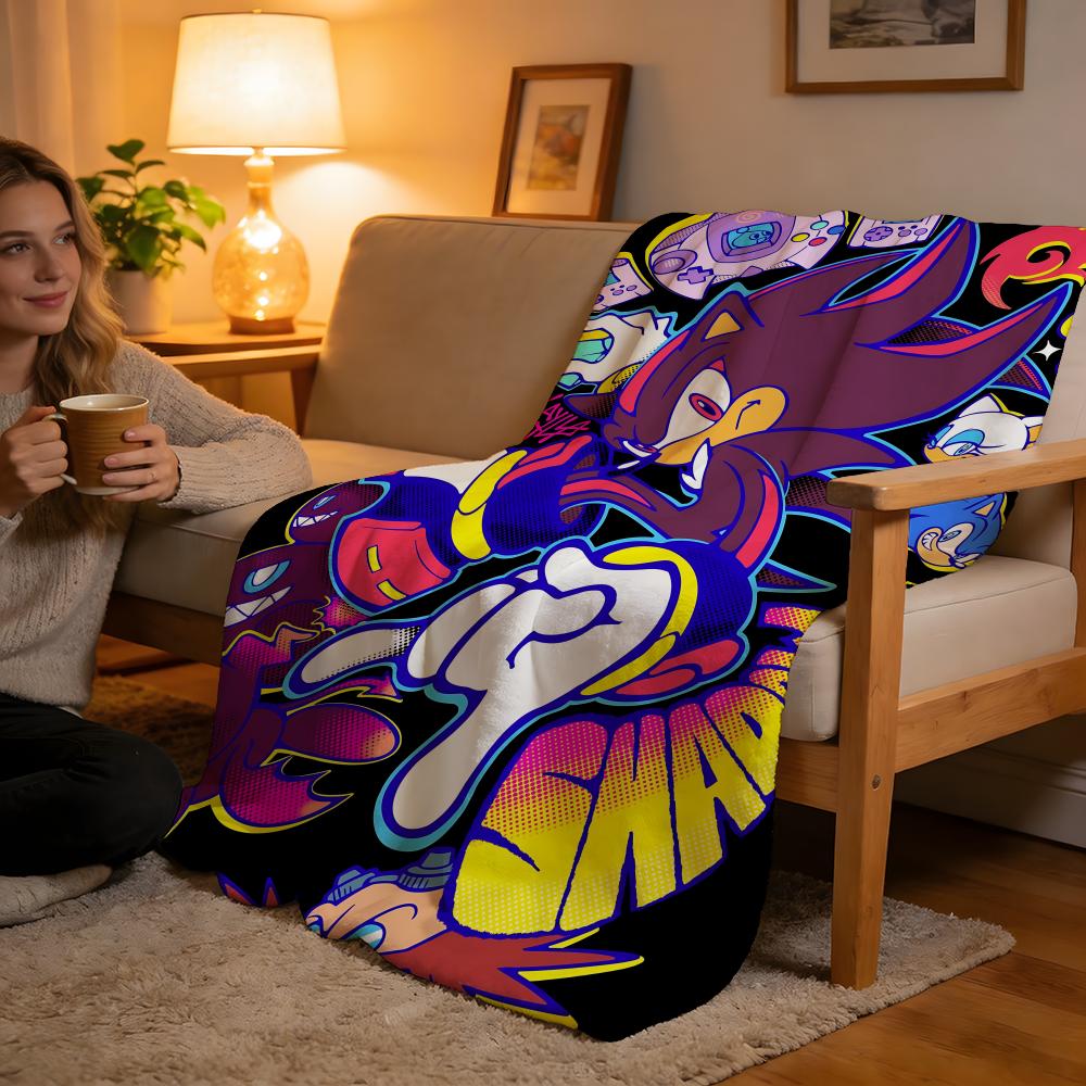 Throw High-Density Short Plush Blanket For Sofa Nap Air-Conditioned Room Soft Skin-Friendly Shadow The Hedgehog 75x90cm