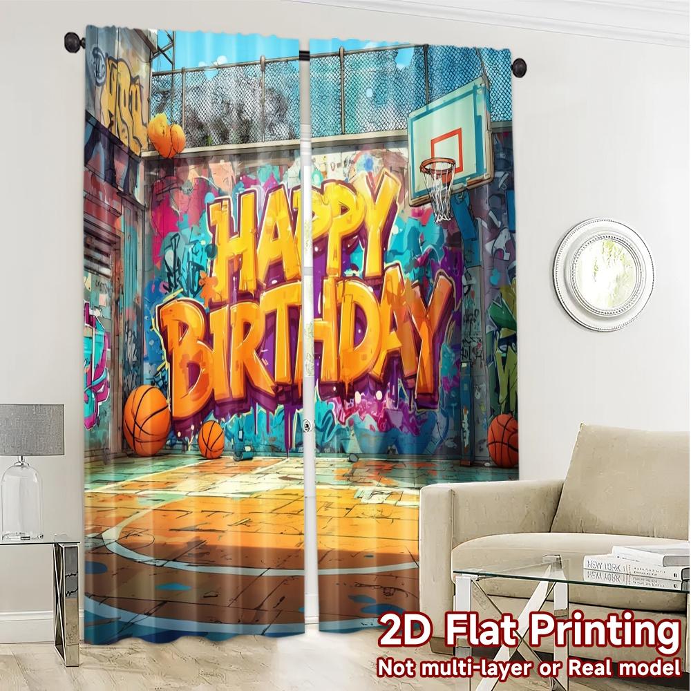 2pcs, 2D FLAT PRINTING Curtains (Without Rod) Graffiti Hoops Minimalist Popular Curtains Versatile Polyester Fabric Curtains