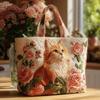 Retro Canvas Handbag Floral Women Purse Cute Animal Designs Tote Bag 14-Inch Laptop Compatible Commuter Tote for Shopping Weekend Outings