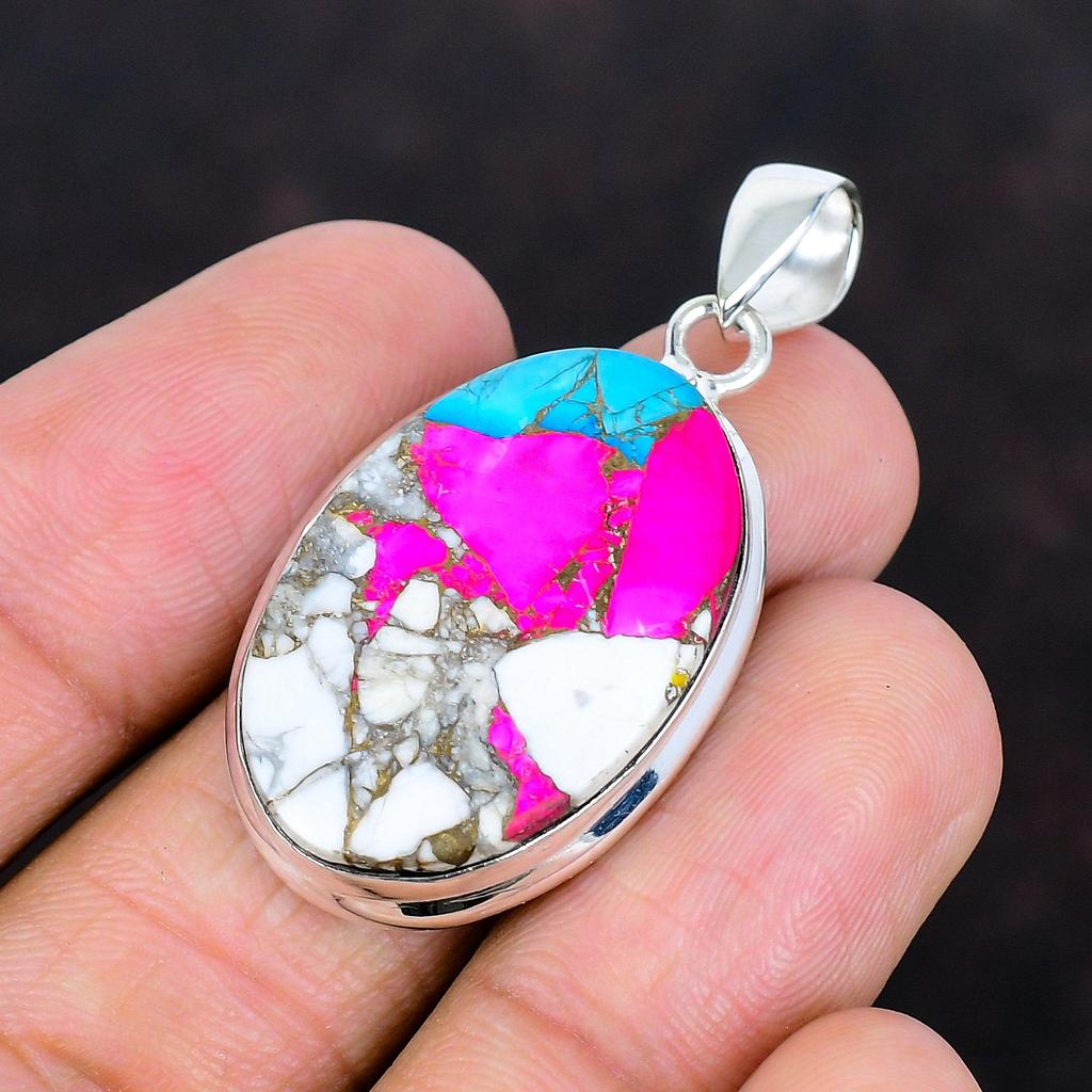 Cotton candy turquoise pendant gemstone pendant handmade jewelry 925 sterling silver pendant statement pendant gifts for wife unique jewelry