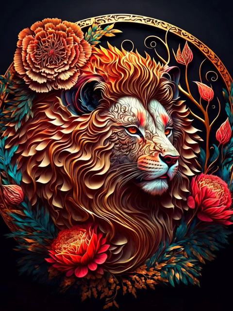 5D Diy Diamond Painting Gold Lion And Flowers Cross Stitch Animal Head Diamond Art Embroidery Mosaic Home Decoration Gifts