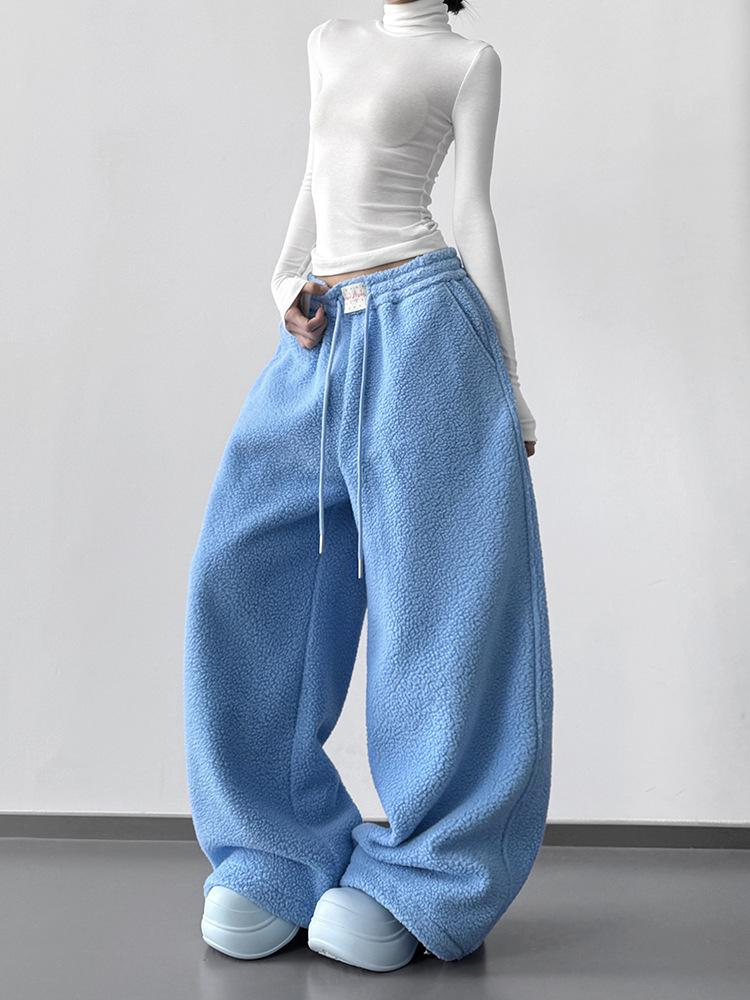 2026 Winter Korean Style Loose Fleece Wide-Leg Women's Casual Sweatpants