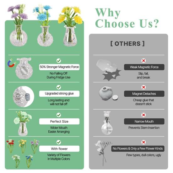 5/10Pcs Mini Glass Vase Refrigerator Magnet Home Office Kitchen Locker Fridge 3D Miniature Flower Vase Magnetic Decoration Ornament