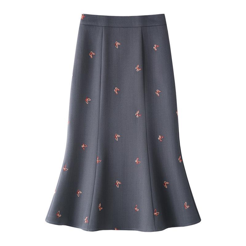 

2025 New High Waist Gray Fishtail A-Line Midi Skirt for Women 2XL серый