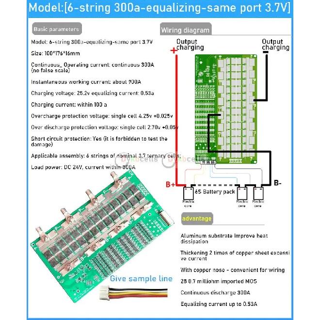 6S 7S 8S 24V 50A 100A 130A 230A 300A Li-ion Lifepo4 Lithium Battery Protection Board BMS Balance MOS Electrical Tool RV Inverter