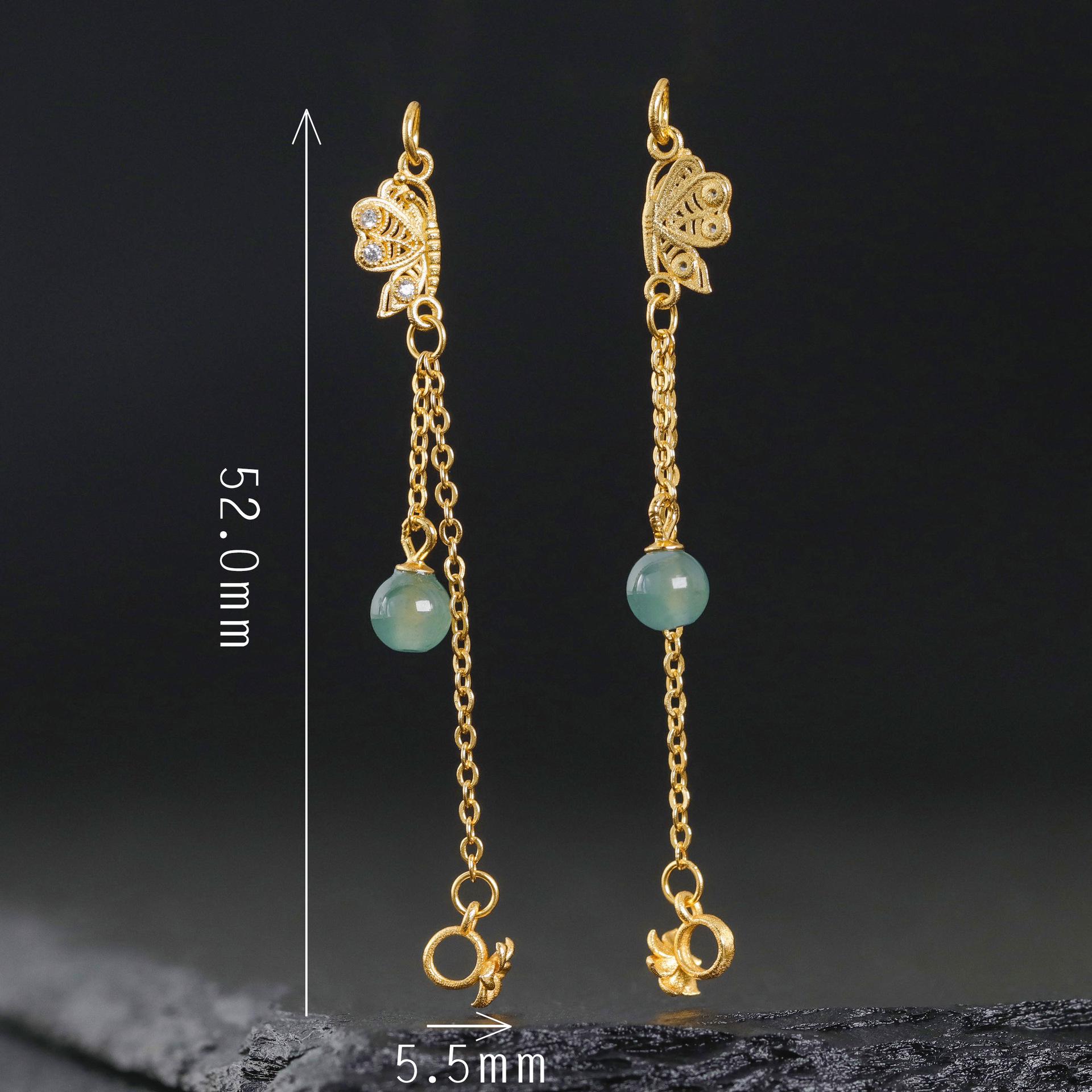 Gold-Plated Silver Butterfly & Jade Flower Tassel Accessory - New Chinese Style DIY Jewelry