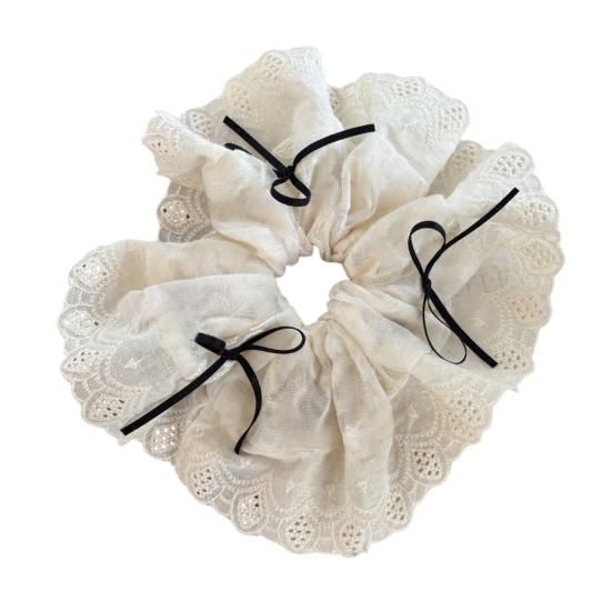 Hair Tie Embroidery Lace Fabric Bowknot Decor Hair Scrunchie High Elasticity No Damage