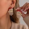 Pearl Adorned Christmas Earrings Rhinestone Decorated Cartoon Dangle Earrings  Xmas Gifts