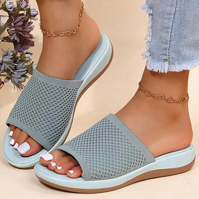 Women's Sandals Low Heels Summer Shoes for Women Breather Slippers Slip On Sandals Elegant Heeled Shoes Woman Footwear Female