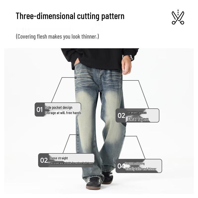 Mark Fairwhale Men's 2025 Autumn Loose Fit Distressed Straight Leg Jeans