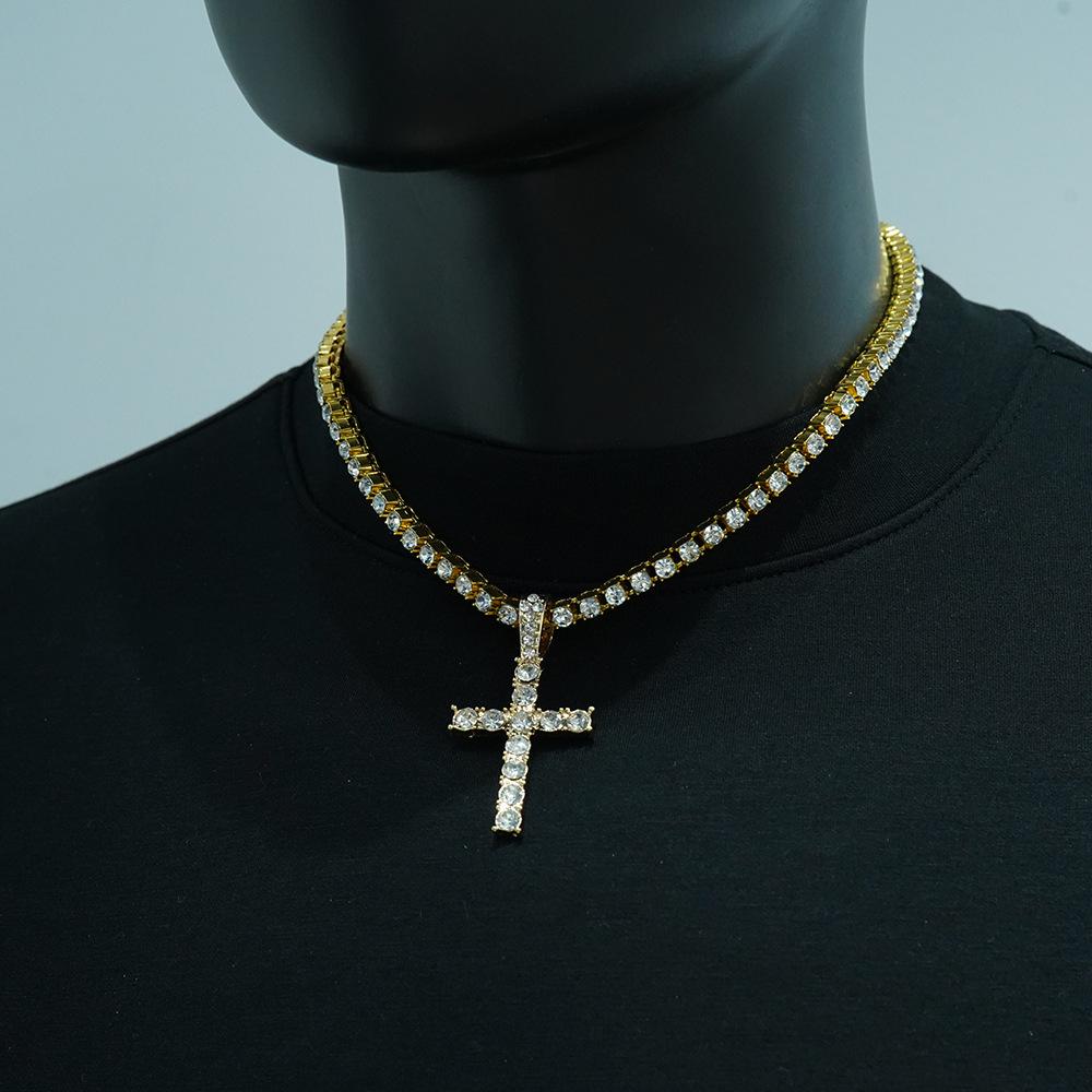 Full Diamond Cross Pendant Personalized Light Luxury Accessories Jewelry Environmental Friendly Alloy Retro Cross Fried Dough Twists Necklace