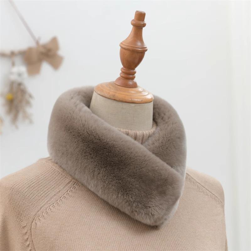 

Women s Genuine Rabbit Fur Double-Sided Scarf - Thick, Plush, Warm Neck Warmer in Solid Colors.