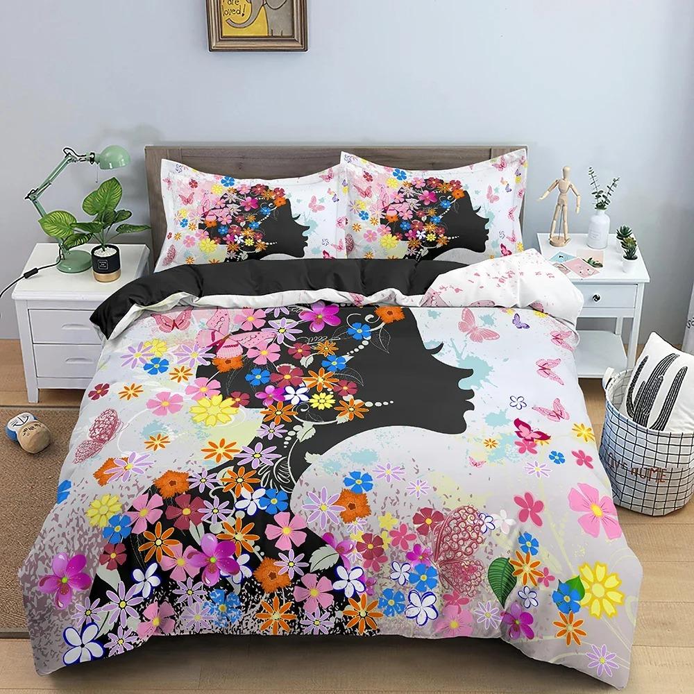 Beautiful Girl Bedding Set Cartoon Pattern Printed Duvet Cover Set Twin Double King Queen Comforter Cover for Teen Girls Bedroom