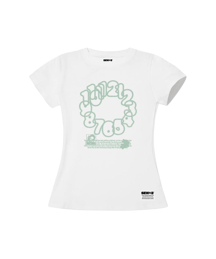 Ssobi Mint-Num Semi-Cropped Short Sleeve Tee [White]