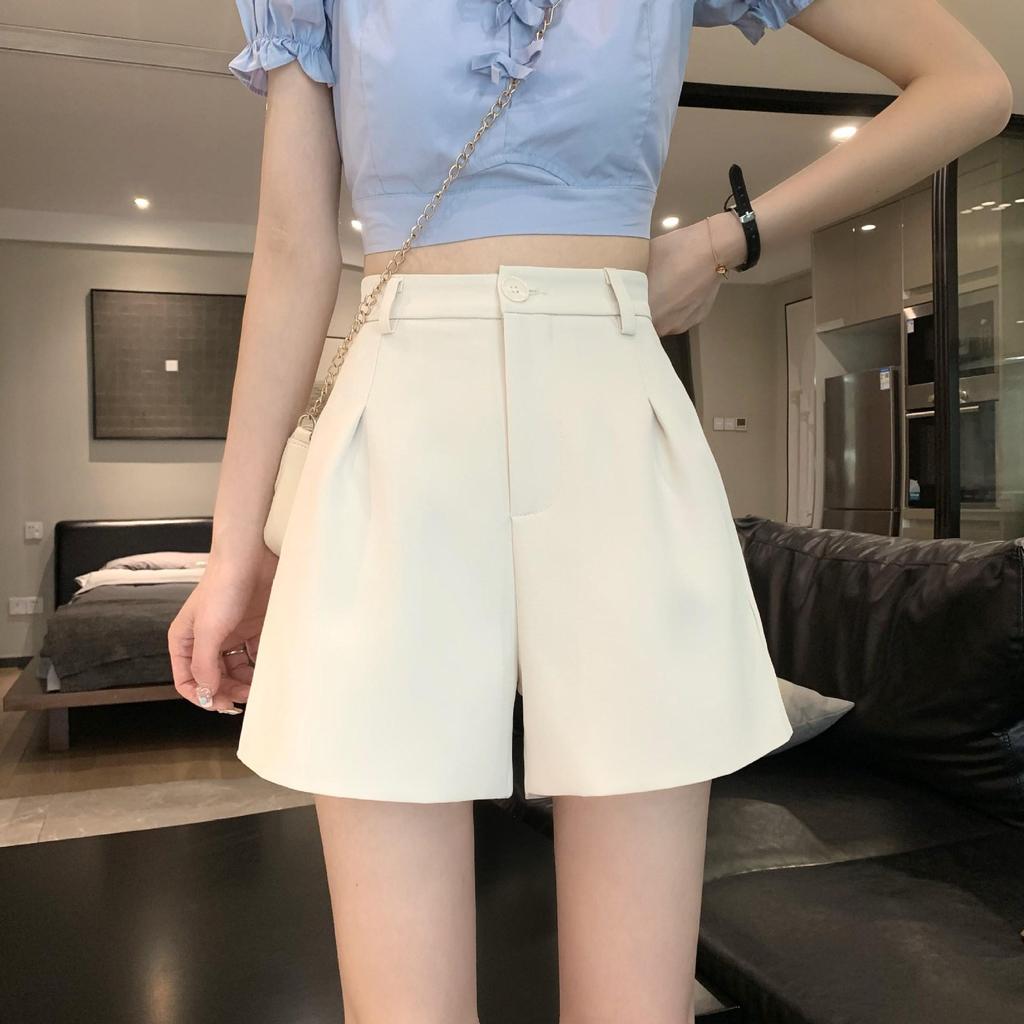 New Autumn High-Waist Slimming Pleated Wide-Leg Casual Suit Shorts for Women