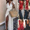 Stylish Womens Holiday Polka Dots Slit Maxi Dress Perfect For Summer Beach Outings