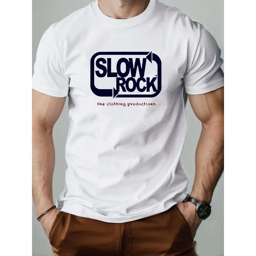 Men's T Shirt Slowrockk Pattern Printed Summer Fashion Leisure Breathable Men Round Neck T-shirt High Quality Men's Clothing