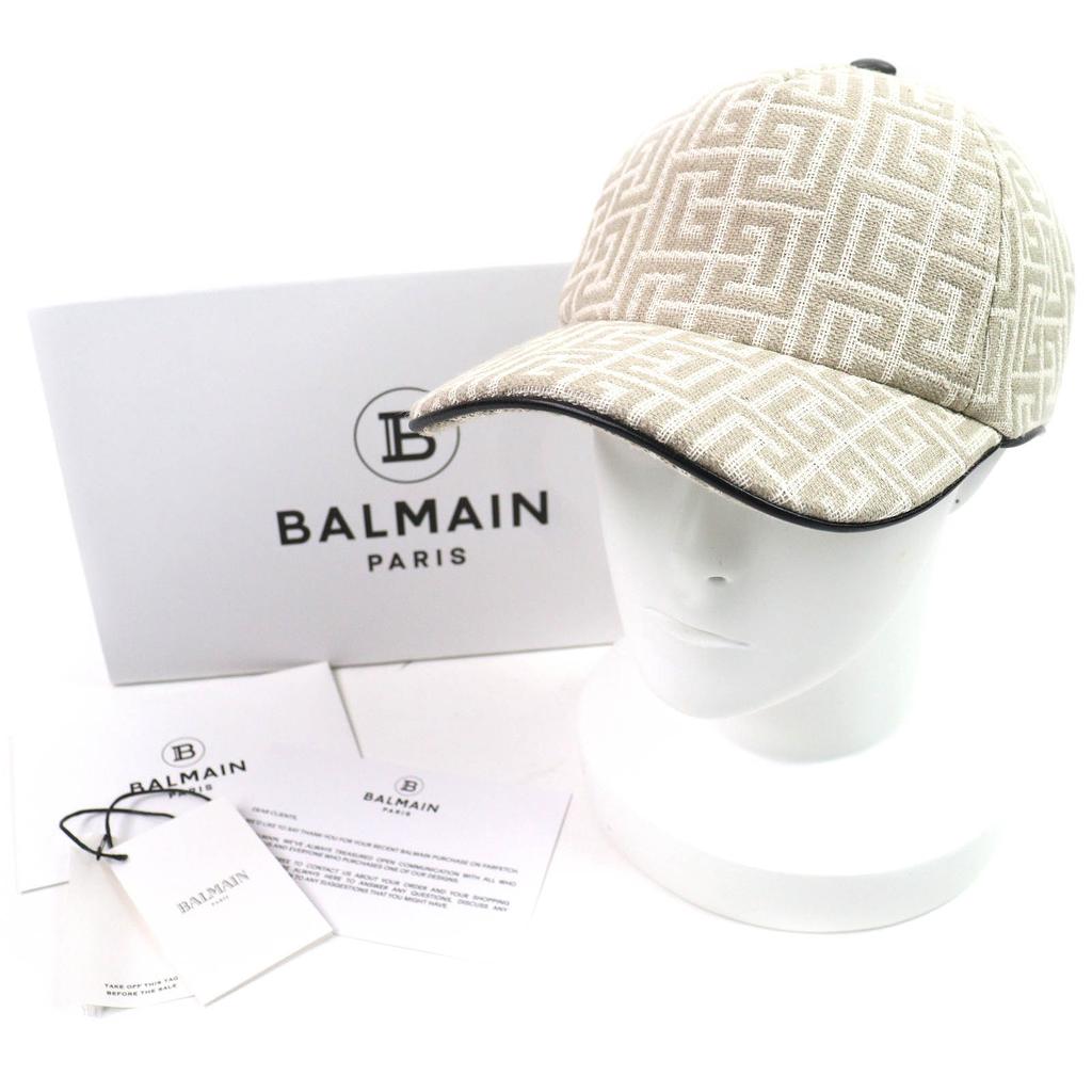 Excellent BALMAIN Cap Monogram Jacquard Baseball Cap Hat Beige Linen Mens  Used