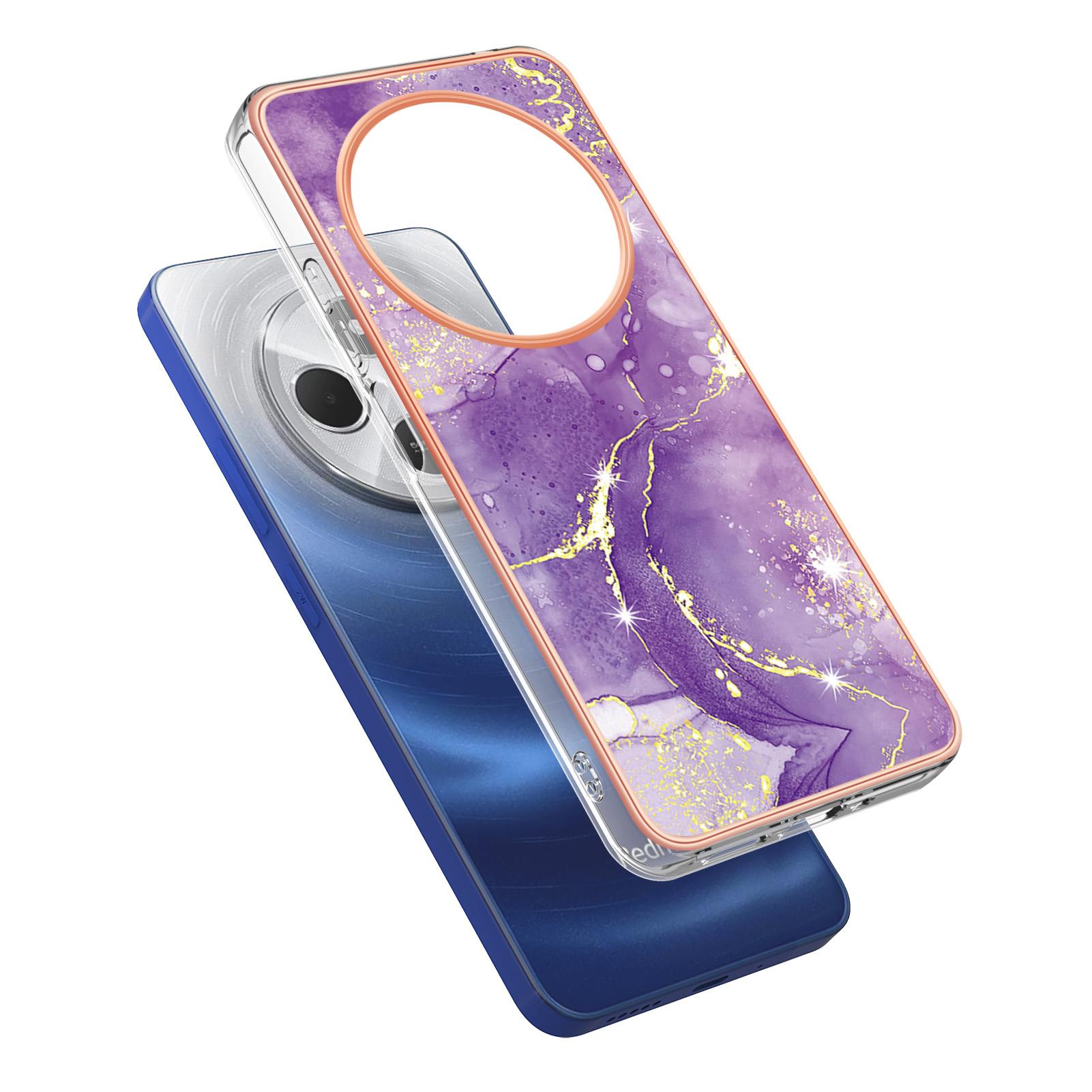 

For Xiaomi Redmi 14R 5G/Xiaomi Poco C75 4G/Xiaomi Redmi 14C 4G TPU Case with IMD Marble Pattern Electroplated Back Cover Purple 001