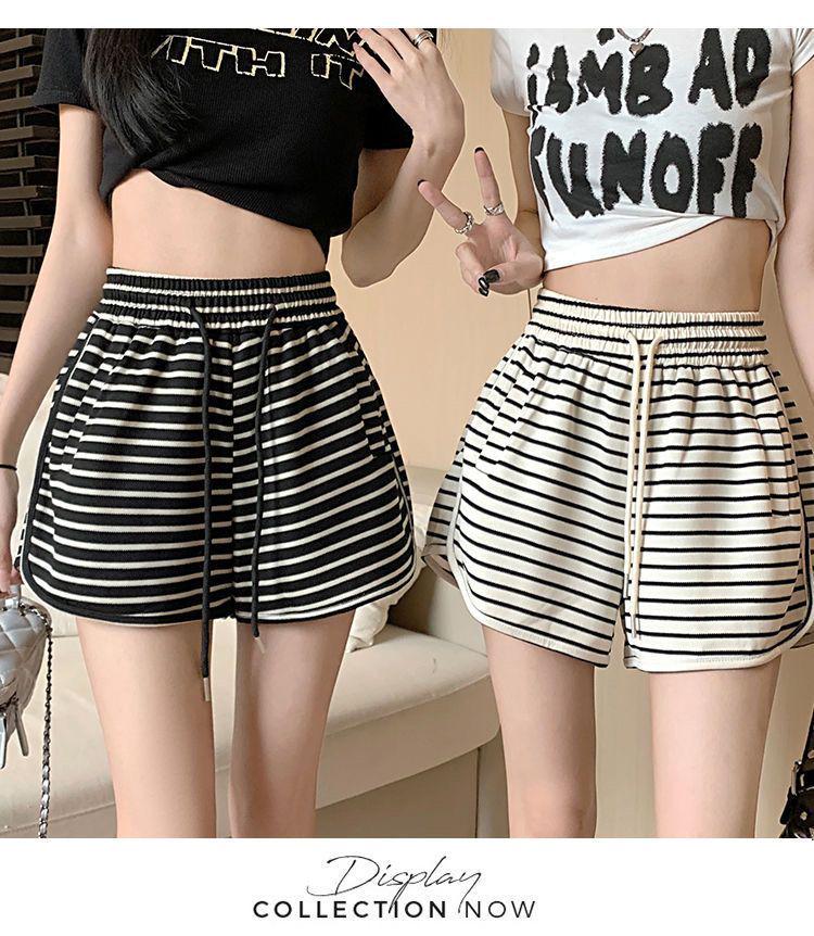 Korean Style High-Waist Striped Summer Shorts - Slimming, Casual, Elastic, Loose Fit