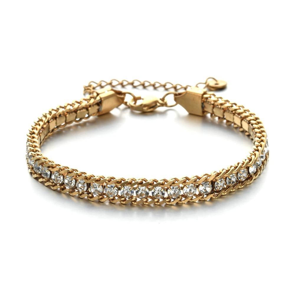 Luxury Iced Out Chain Bracelet Gold Color Shiny Rhinestone Bangle  Jewelry Gifts