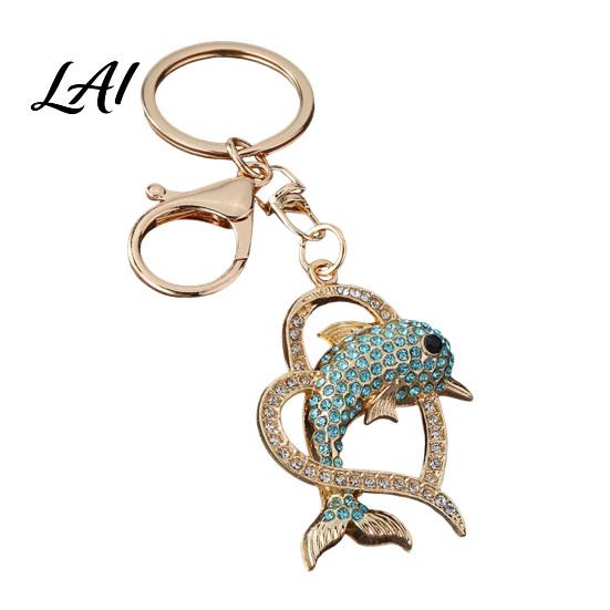 Sparkling Key Chain Rhinestone Love Heart Dolphin Keychain Ring for Women Bag Decoration Keychain Decorative Car Keys Handbags Backpacks Purses