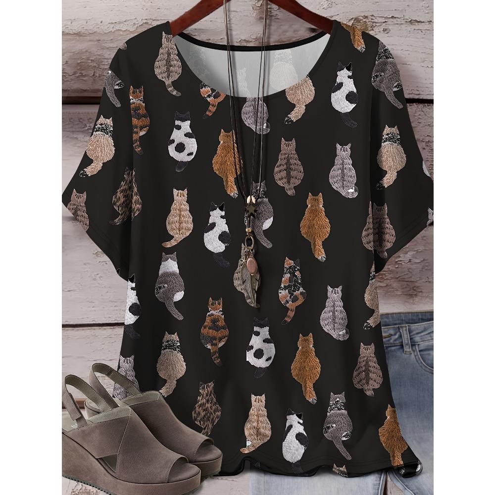Flower Summer New Print Short Sleeved Round Neck T-shirt Women Comfortable Fashionable Casual T-shirt