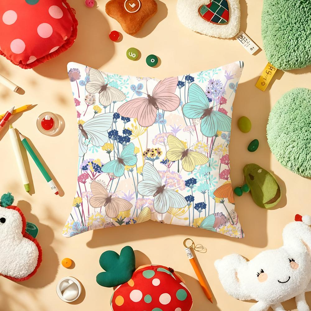 Watercolor Butterfly Cushion Cover Soft Short Plush DoubleSided Printing Home Decor Machine Washable Pillow Case Gift