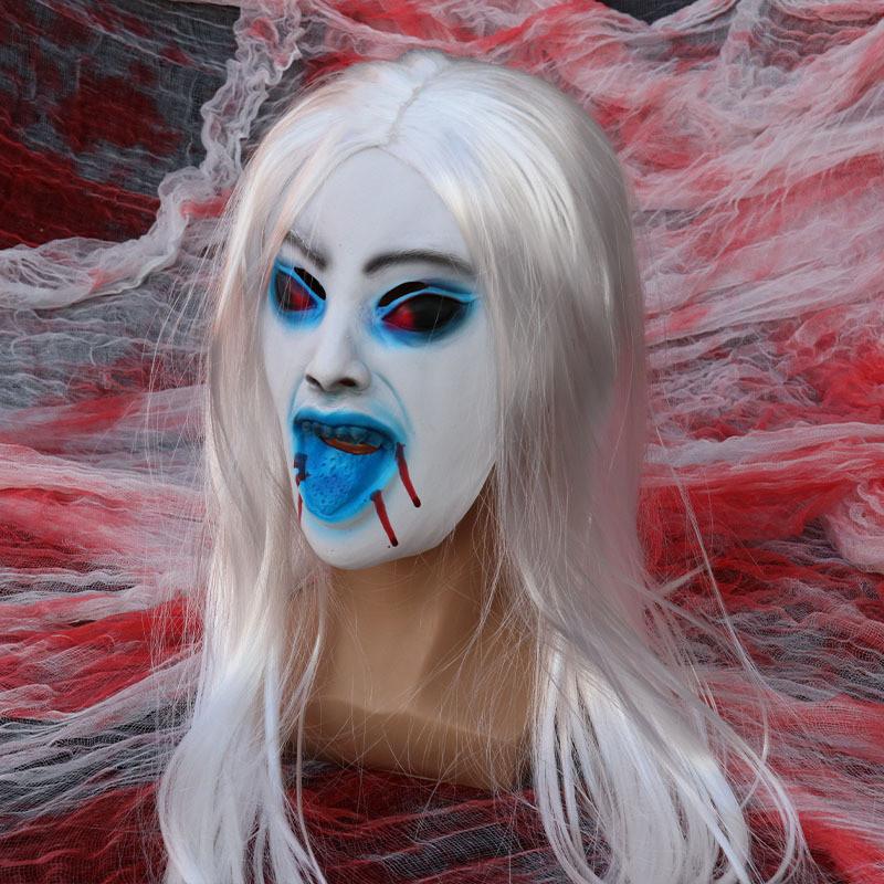 Ghost Female Latex Cosplay Mask With White Hair For Haunted Decorations House
