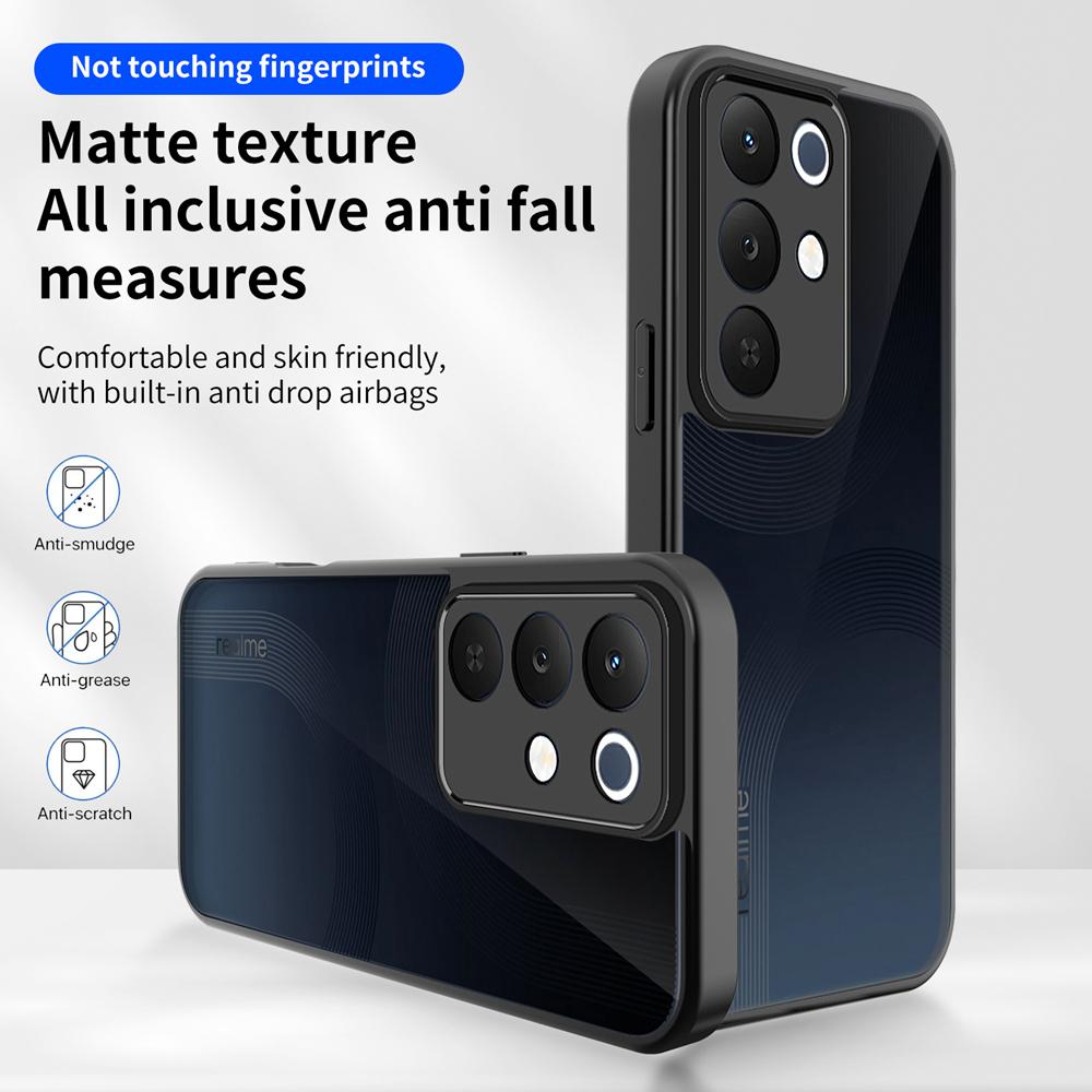 KEYSION Matte durchscheinende schwarze Handyhülle für Realme C85 4G 5G Silikon+PC Klare stoßfeste Rückabdeckung für OPPO Realme C85 Pro