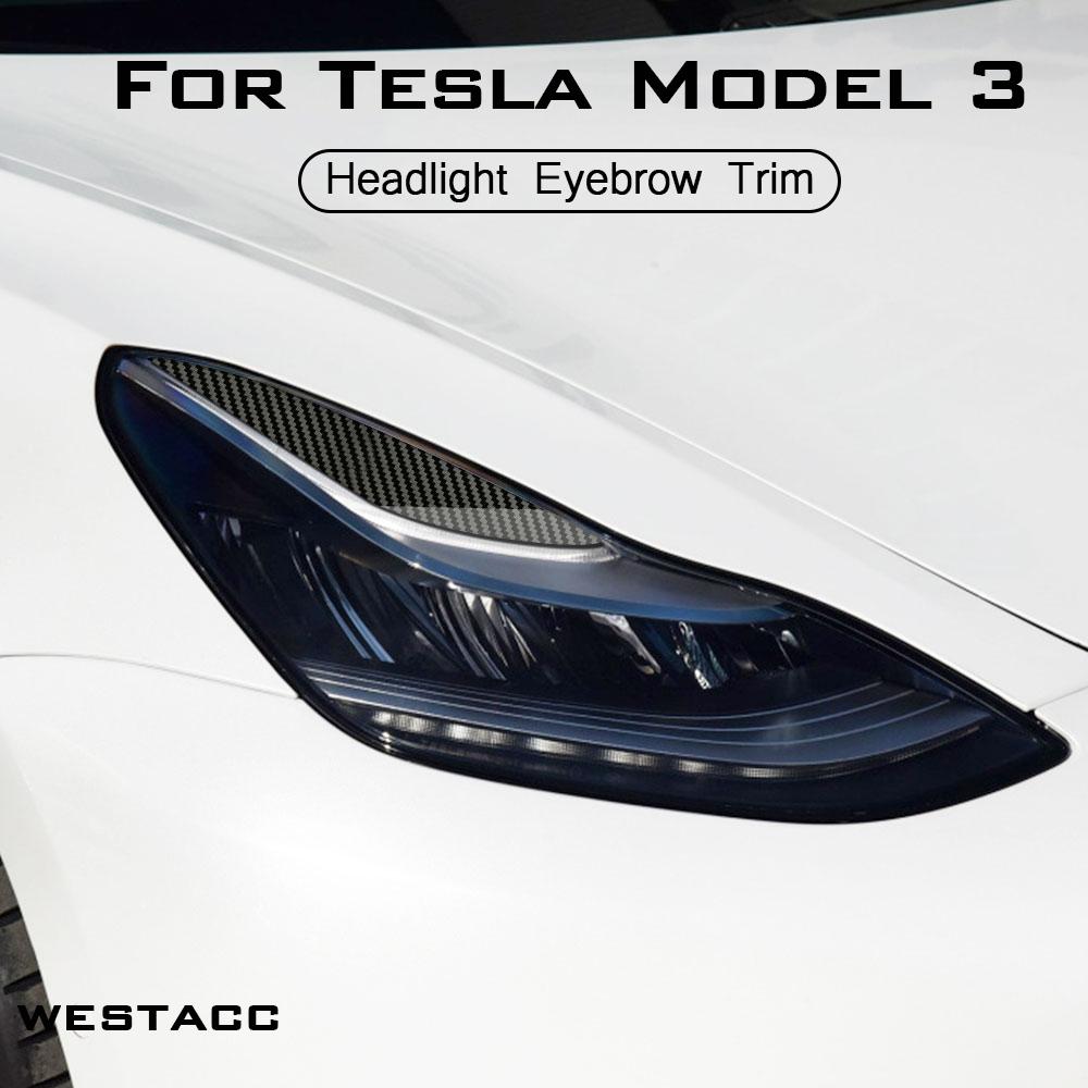 2Pcs Car Headlight Headlamp Front Lamp Eyebrow Sticker Eyelid Decoration Trim for Tesla Model 3 2016 -  Styling
