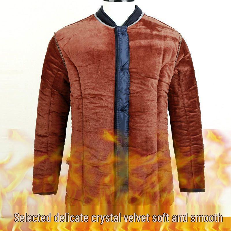 Woodpecker Winter Plus Velvet Dad Suit: Thickened Cotton Jacket & Pants for Middle-Aged & Elderly