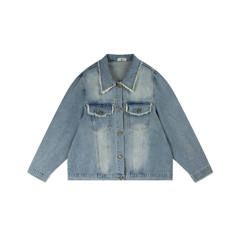 Shuangtian 2026 Spring Plus Size Women s Vintage Frayed Denim Jacket YC385 XL