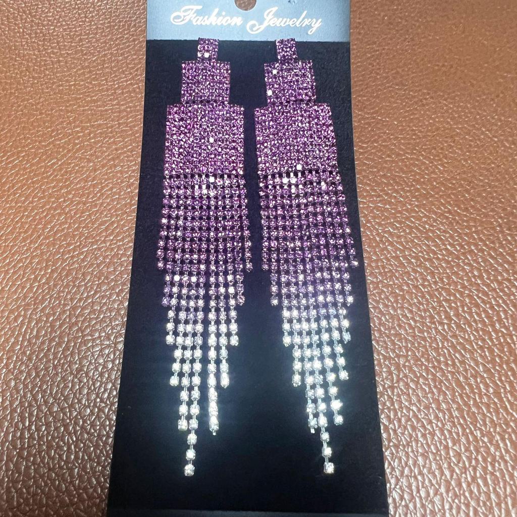 DINGKA Luxury Rhinestone Long Tassel Stud Earrings for Women