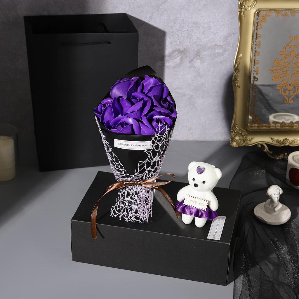 Valentine's Day Creative Gift Box: Soap Rose Flowers with Bear for Birthday