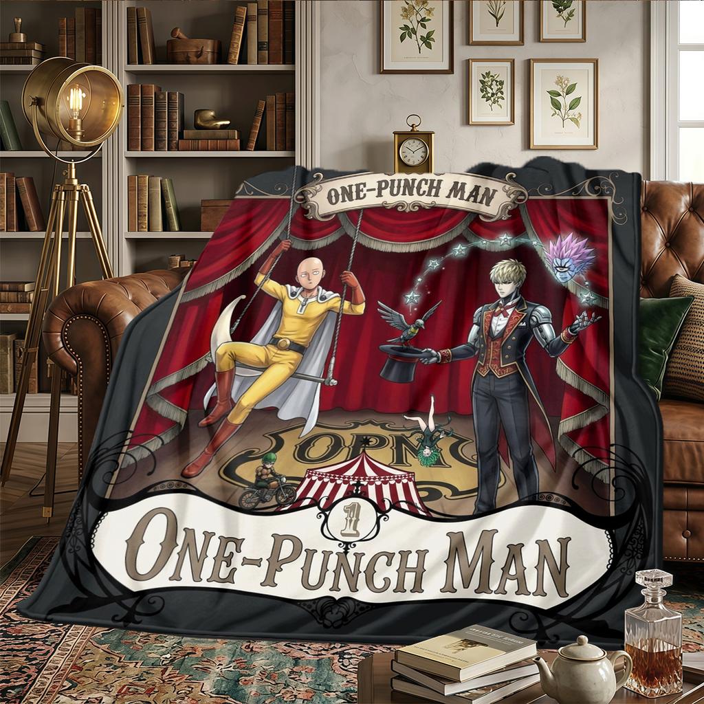 One-Punch Man Warm Comfortable Printed Flannel Blanket, For Bedrooms, Sofas, Beds, Chairs, Picnics, Travel -HE40