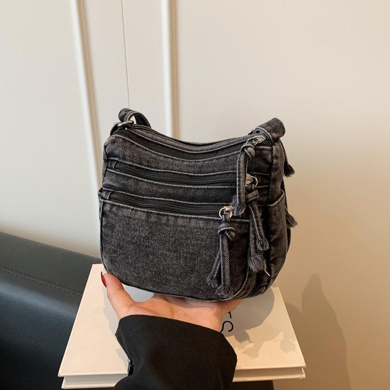 Single Shoulder Bag, Travel Crossbody Bag, Denim Fabric, Retro and Simple, Casual and Lightweight Bag