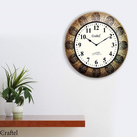 Brass Analog Clock English Number Wall Clock for Living Room Home Gold)