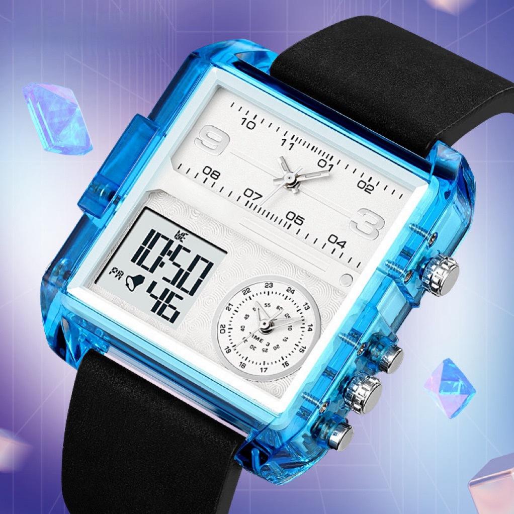 Fashion Trendy Cool Three-Hour Display Watch, Multi-Functional Green And Versatile Large Market Electronic Watch