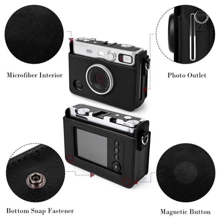 [Rieibi] Instax Mini Evo Case Retro PU Leather Protective Bag for Fuji Instax Mini Evo Instant Camera. Detachable Case, Adjustable Shoulder