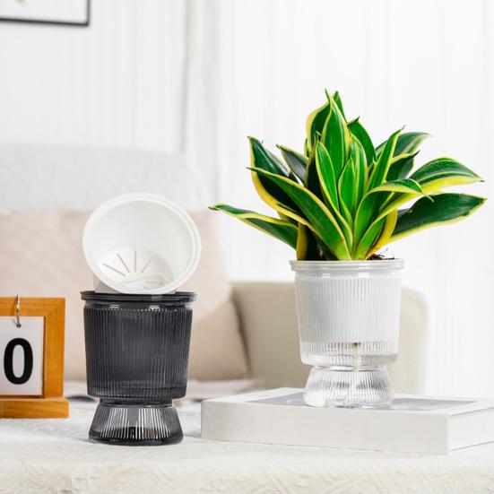 Self Watering Planter Pots African Violet Pots for Indoor Outdoor Windowsill Garden Modern Plastic Plant Pot with Wick Rope And Reservoir