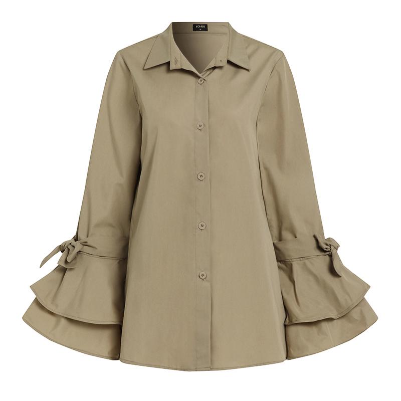 Buy VONDA Women's Fashion Long Flare Sleeve Lapel Collar Solid Color