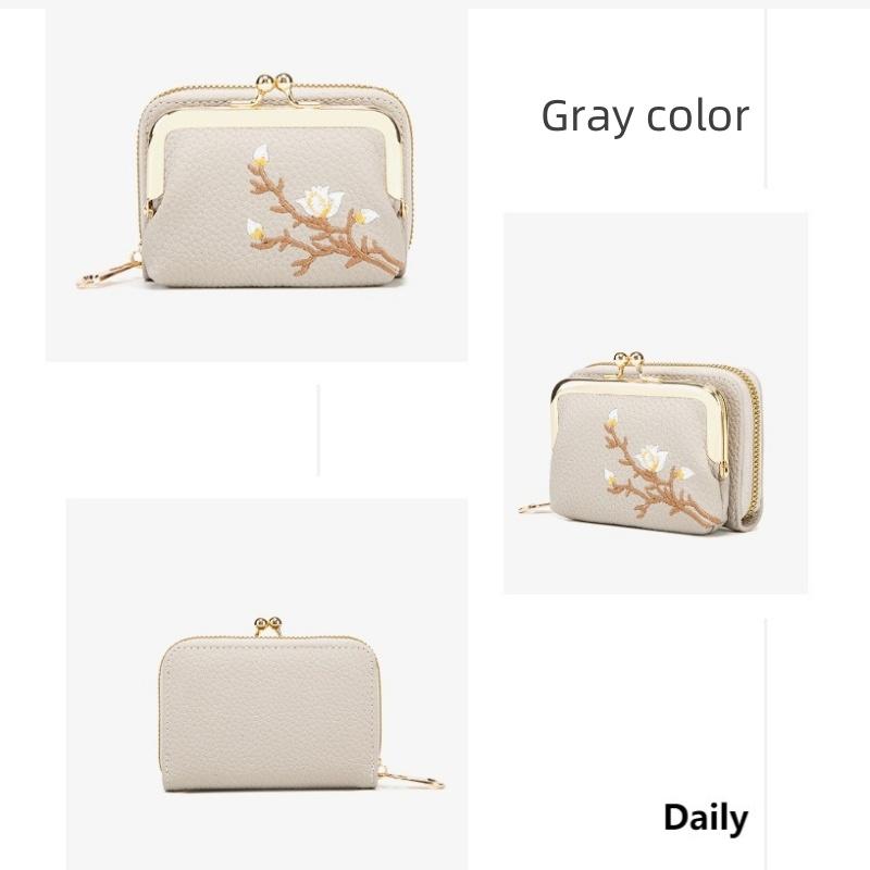 Hafty w stylu chińskim Organy Kobieta Mała portmonetka Dziewczyna Studenci Niszowa kieszonka na drobne Mini damskie Odpinane portfele z etui na karty „dwa w jednym”