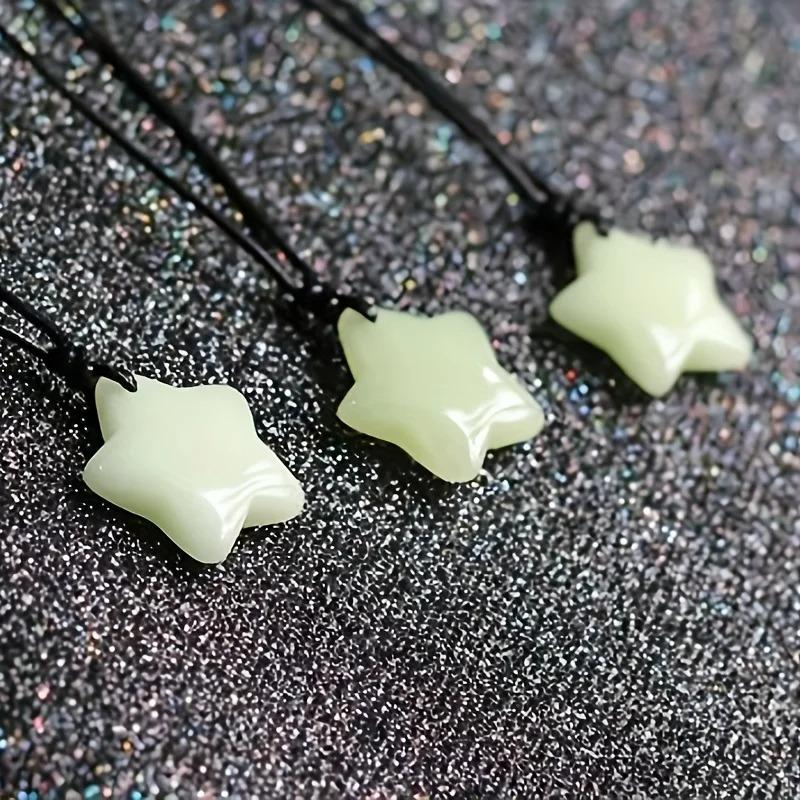 Jade Glow-in-the-Dark Star Lucky Pendant Necklace Set Adjustable Rope Sporty/Cute Style for Outdoor Adventures & Music Festivals