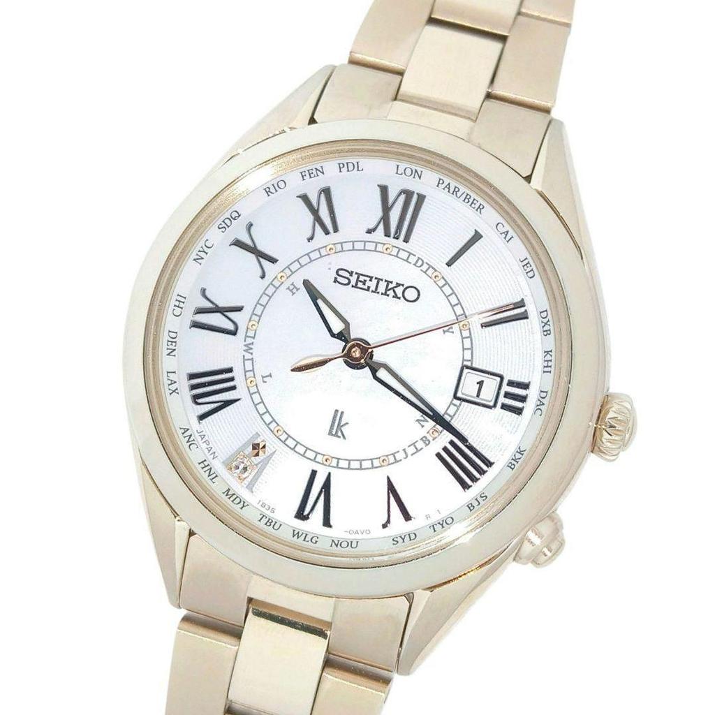 Used [Unused grade18cm] Seiko Rukia Radio Solar Diamond Titanium Gold