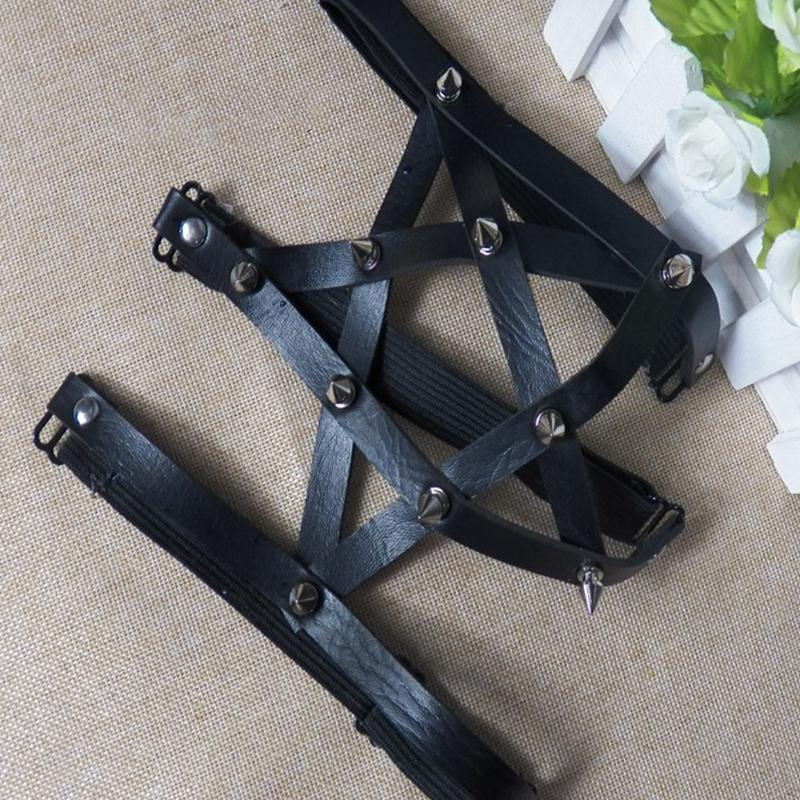 Gotické Punkové Kožené Podvazky Prsten na Nohu Dámské Sexy Pentagram Obvaz Nýty Podvazky Streetwear Párty Prsten na Nohu Elastický