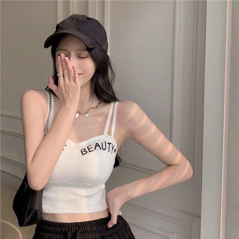 Strap Vest Women's Padded Bottom Shirt Gathered Inside and Outside with Sexy Suspenders