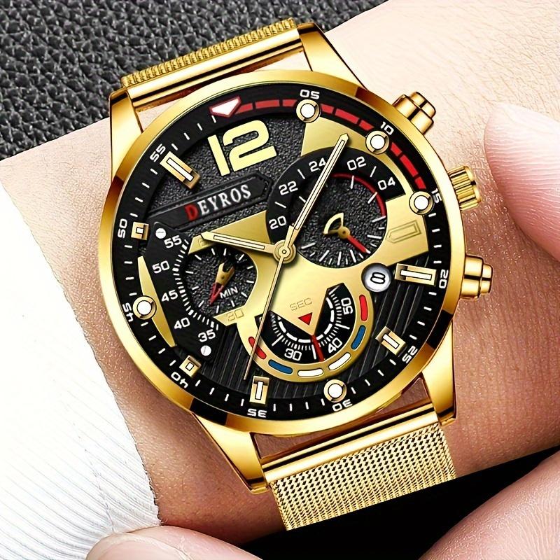 Business Men's Calendar Quartz Wristwatches Fashion Mens Mesh Strap Watch,ideal Choice for Gifts To Men